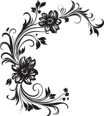 Delicate Victorian Floral Corner Decorative Graphic Vintage Botanical Detail Classic Design Element