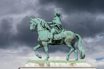 Fototapeta premium Historic equestrian statue in Copenhagen under dramatic sky