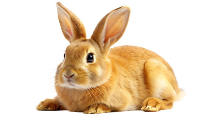Obraz premium a rabbit with big ears, sitting on a white background. The rabbit's fur looks smooth and shiny, and its eyes are open