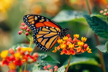 Naklejka premium beautiful colorful butterfly on tropical flower closeup