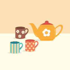 Vintage Teapot And Cup On The Table Vector Illustration