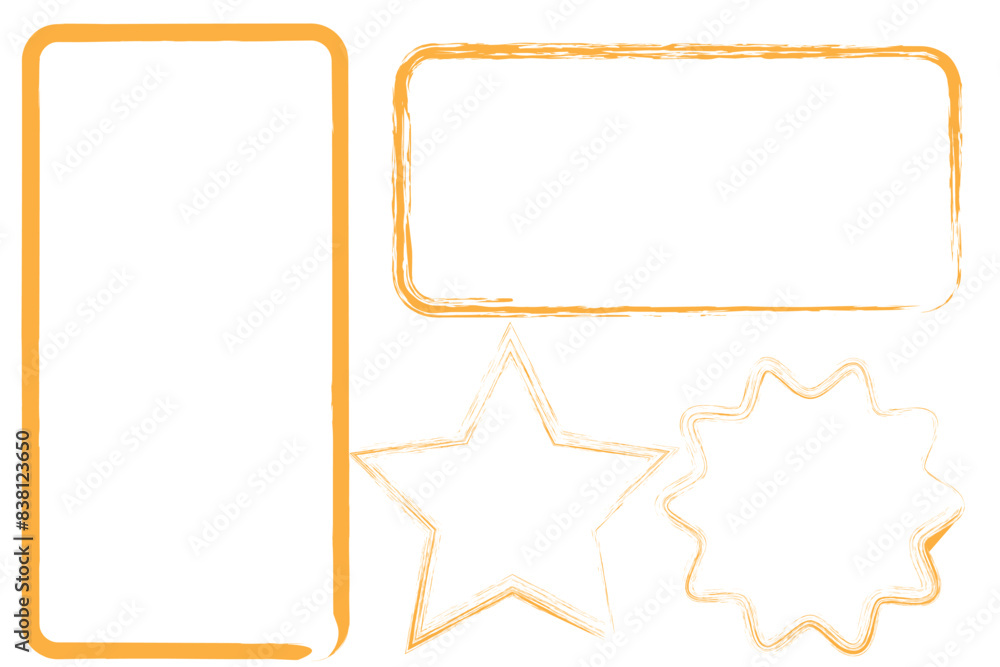 Poster grunge square and rectangle frames, square shape outline on hand draw style. empty black boxes set. 