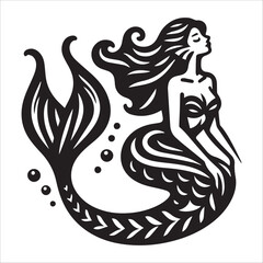 Mermaid, vector illustration, silhouette