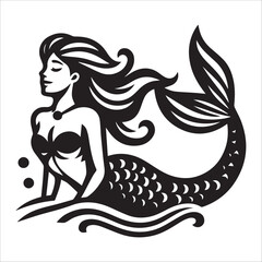 Mermaid, vector illustration, silhouette