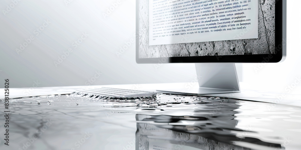 Poster the crystal clear clarity of data. a computer monitor displaying crisp, clean text, reflecting in a 