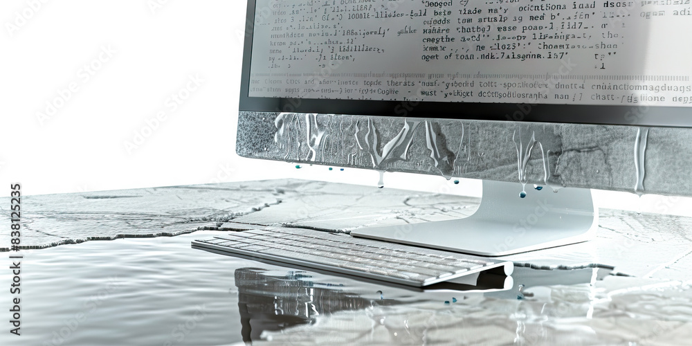 Poster the crystal clear clarity of data. a computer monitor displaying crisp, clean text, reflecting in a 
