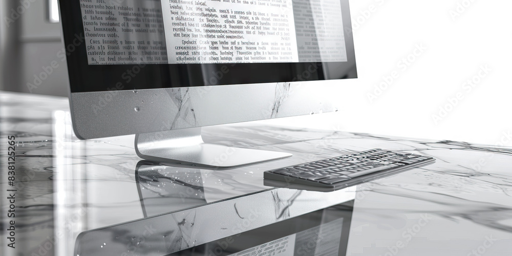 Poster the crystal clear clarity of data. a computer monitor displaying crisp, clean text, reflecting in a 