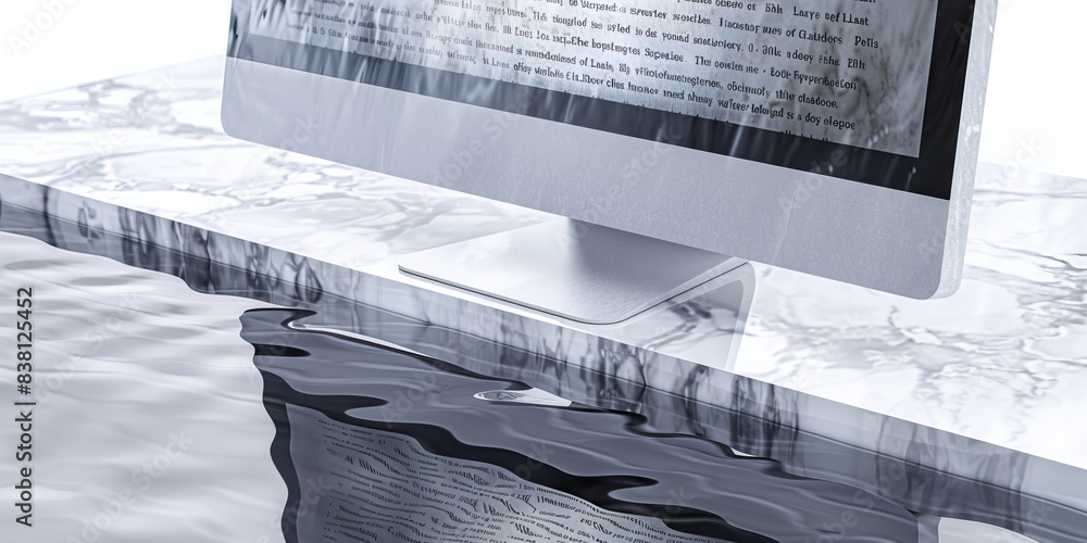 Poster the crystal clear clarity of data. a computer monitor displaying crisp, clean text, reflecting in a 
