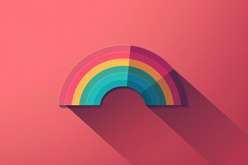 Flat design rainbow arc with long shadows against a solid color background symbolizing pride and modern simplicity in a bold artistic style