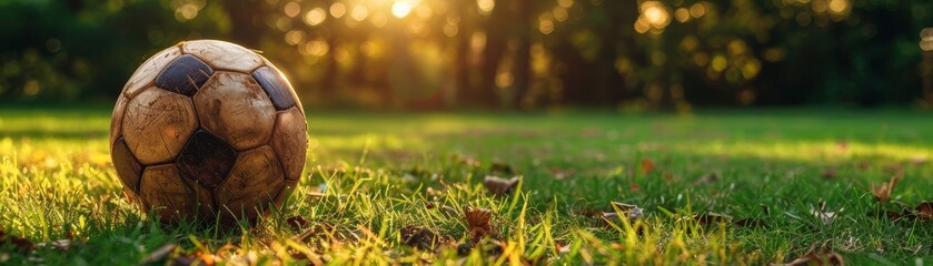 Traditional soccer ball on soccer field