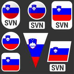 Slovenia flags collection. Flags of different shapes. Vector illustration