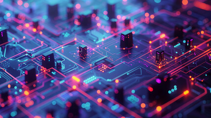 bustling cyber hub where data flows seamlessly through a network, offering reliable online services Top view Depicting a digital ecosystem