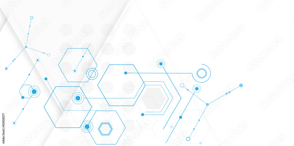 Poster Vector white technology hexagon background. Geometric hexagon. Computer network concept.
