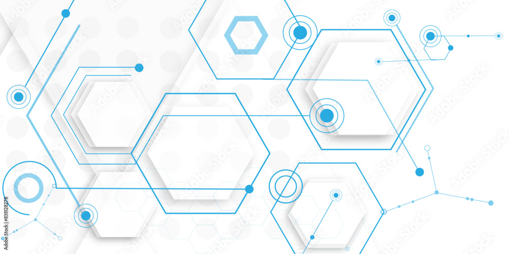 Poster Vector white technology hexagon background. Geometric hexagon. Computer network concept.