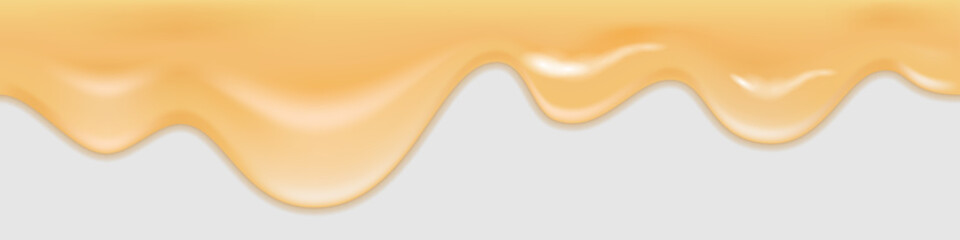 Melted xheese, liquid wavy flowing drip, smooth thick creamy texture. Butter, cheese, mayonnaise, cream, fruit yogurt. Isolated wave swirl, vector illustration