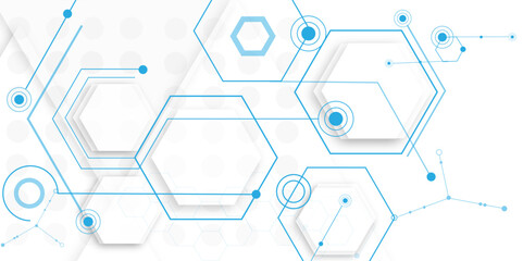Vector white technology hexagon background. Geometric hexagon. Computer network concept.