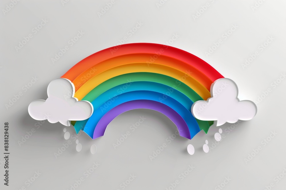 Poster whimsical rainbow with clouds and raindrops in a playful artistic design symbolizing pride and joy i