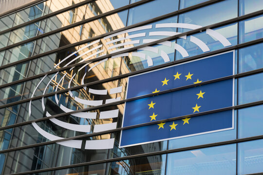 BRUSSELS, BELGIUM - JUNE 9, 2023: Exterior view of the European Parliament in Brussels, Belgium