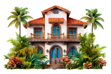 villa with palm trees garden