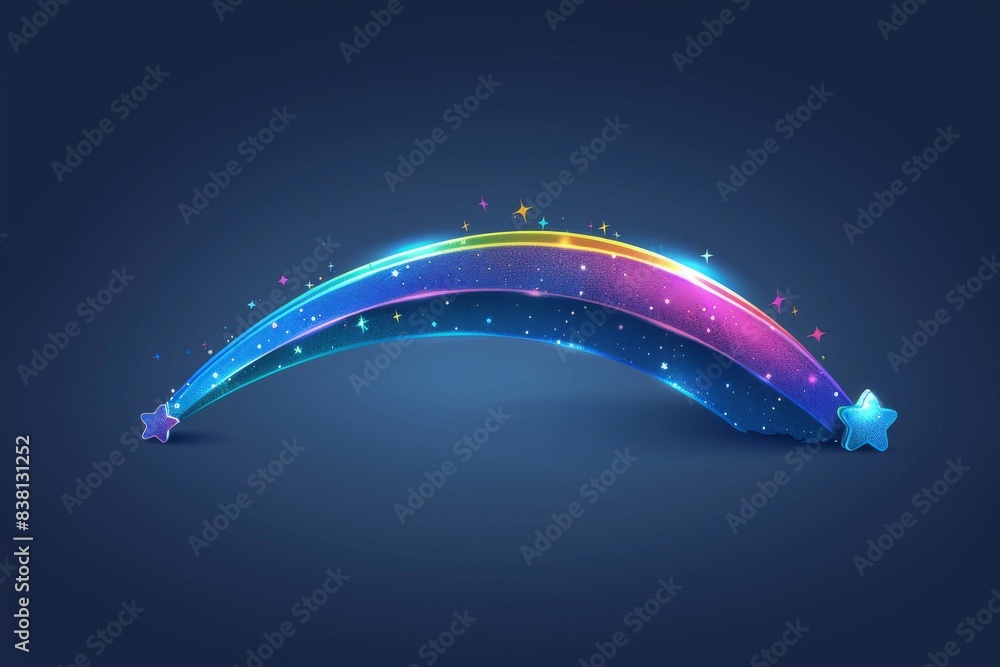 Poster sparkling rainbow arc in a dark background symbolizing pride and magic with vibrant colors and an en