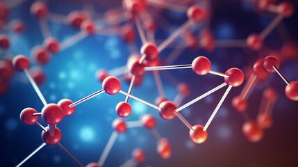 Geometric Abstract Molecules in Vibrant Chemistry Background - 3D Rendering of Molecular Structures