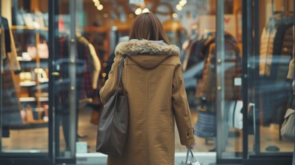 Naklejka premium an elegant female shopper carrying her shopping bags generative ai