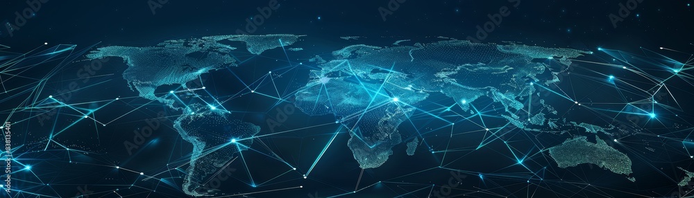 Poster tech world map, computing global network, artificial intelligence connectivity