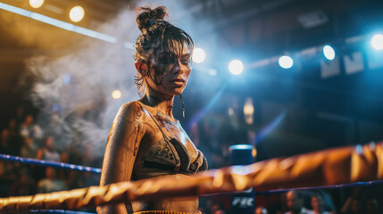Female martial arts fighter in a ring