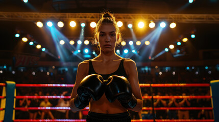 Female martial arts fighter in a ring