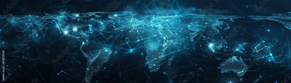 Poster tech world map, computing global network, artificial intelligence connectivity