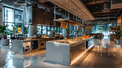 Clean and shiny commercial kitchen