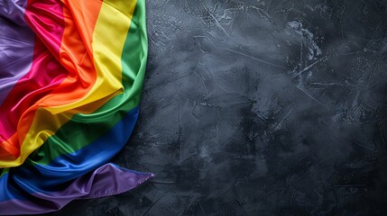 Colorful LGBTQ flag on a sleek, dark background with plenty of text space to highlight Pride Day celebrations