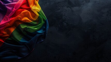 High-resolution image of an LGBTQ flag on a dark background with clear text space, ideal for celebrating and promoting Pride Day