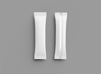 3d rendering of a glossy sachet packaging stick for your product on grey background
