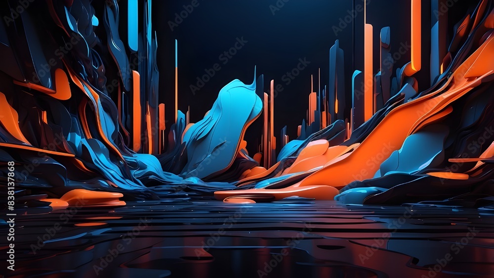 Poster an immersive abstract backdrop with a futuristic vibe, showcasing neon blue and orange glows against