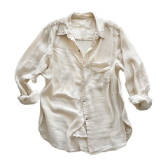 Fototapeta premium Elegant white silk blouse with long sleeves and button-up front, perfect for professional or casual wear. High-quality and stylish.