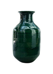 black vintage ceramic vase or clay jar isolated with clipping path, utensils for gardening and interior