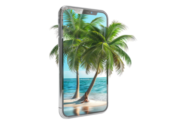 Woman in bikini on phone screen