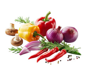 Assorted roasted vegetables colorful on white