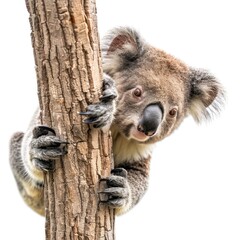 Adorable koala bear isolated on a white background. High-resolution wildlife photography
