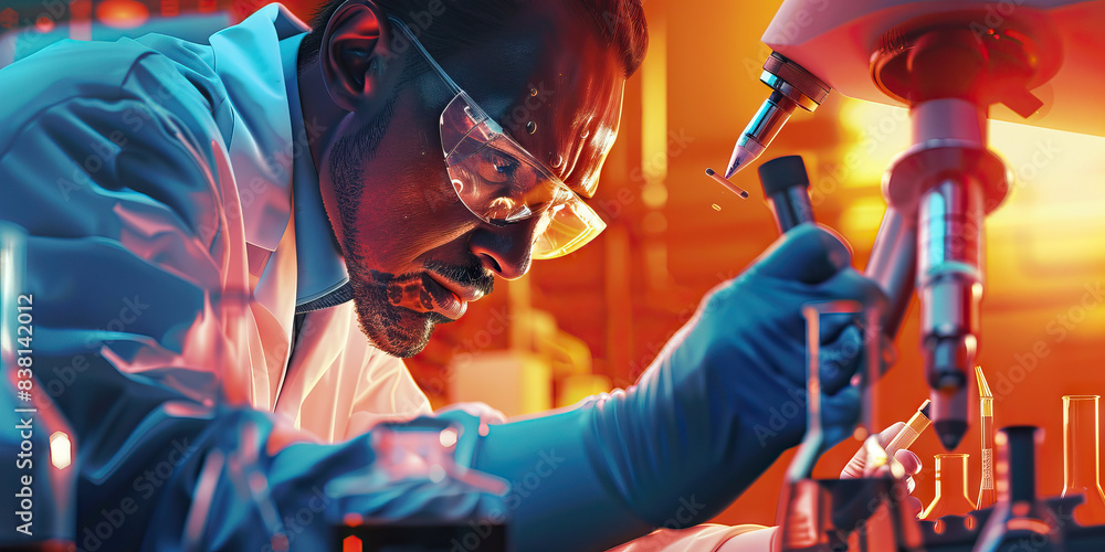 Poster a scientist diligently tests a new invention in a state-of-the-art lab