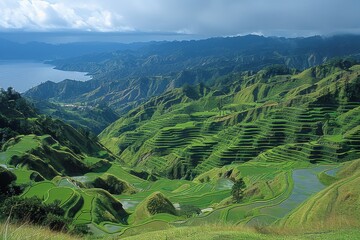 Fototapeta premium Lush Green Rice Terraces in the Mountains of the Philippines