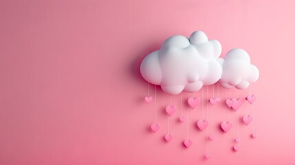 Imaginative concept. Heart raining on pastel pink background. 3D render.
