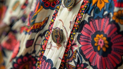 Dress with a buttoned front, women's apparel with an abstract pattern