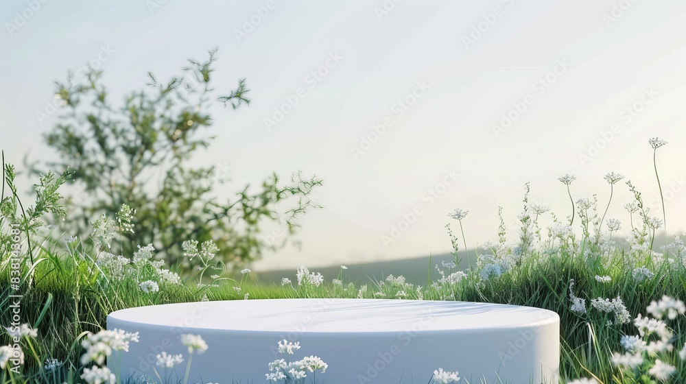 Poster presentation podium in a meadow on a transparent background. 3d rendering