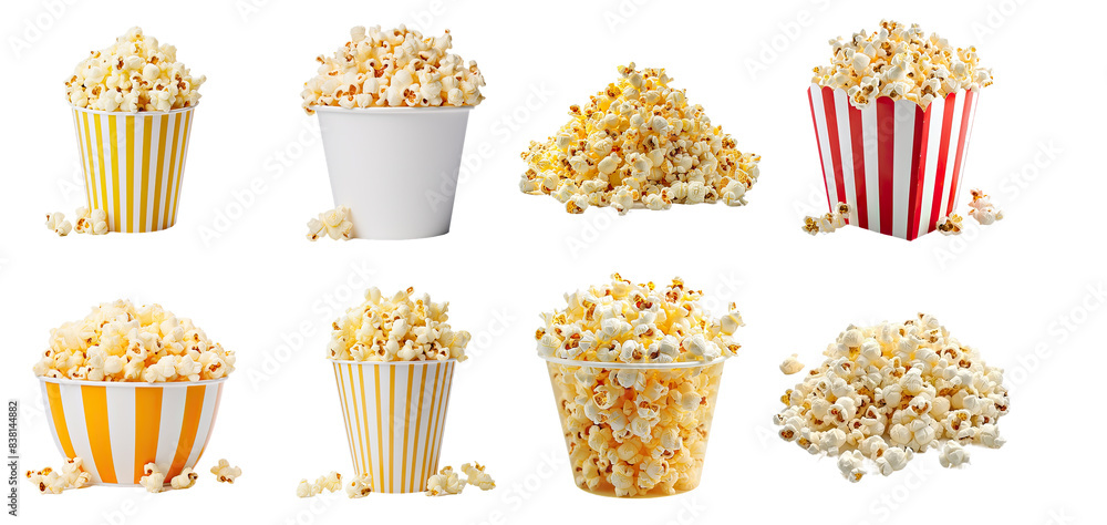 Wall mural set of popcorn isolated on transparent background 