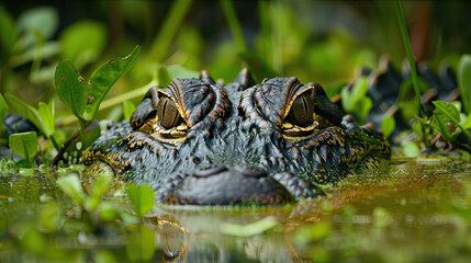 Obraz premium closeup shot of alligator eyes in water