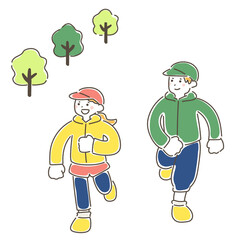 仲良くジョギングをするカップルのゆるいイラスト