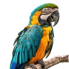 Exotic macaw parrot isolated on a white background. High-quality bird photo