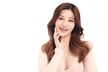 Beautiful young asian woman with clean fresh skin on white background, Face care, Facial treatment, Cosmetology, beauty and spa, Asian women portrait.